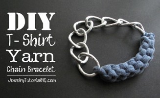 DIY jersey knit t-shirt yarn chain bracelet tutorial